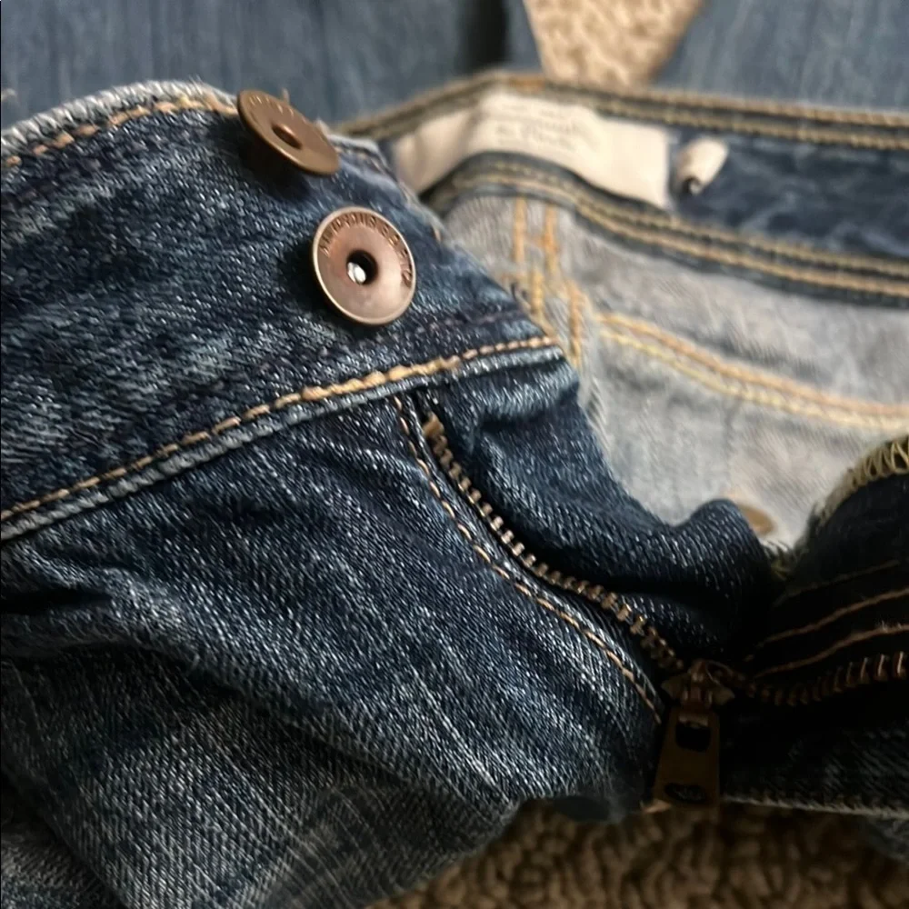 Abercrombie & Fitch Blue Straight Leg Jeans with Distressed Details 335
